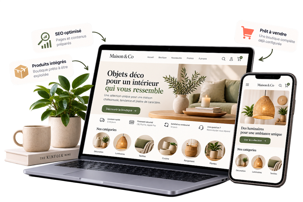 Exemple de boutique e-commerce prête à lancer avec produits et SEO intégrés